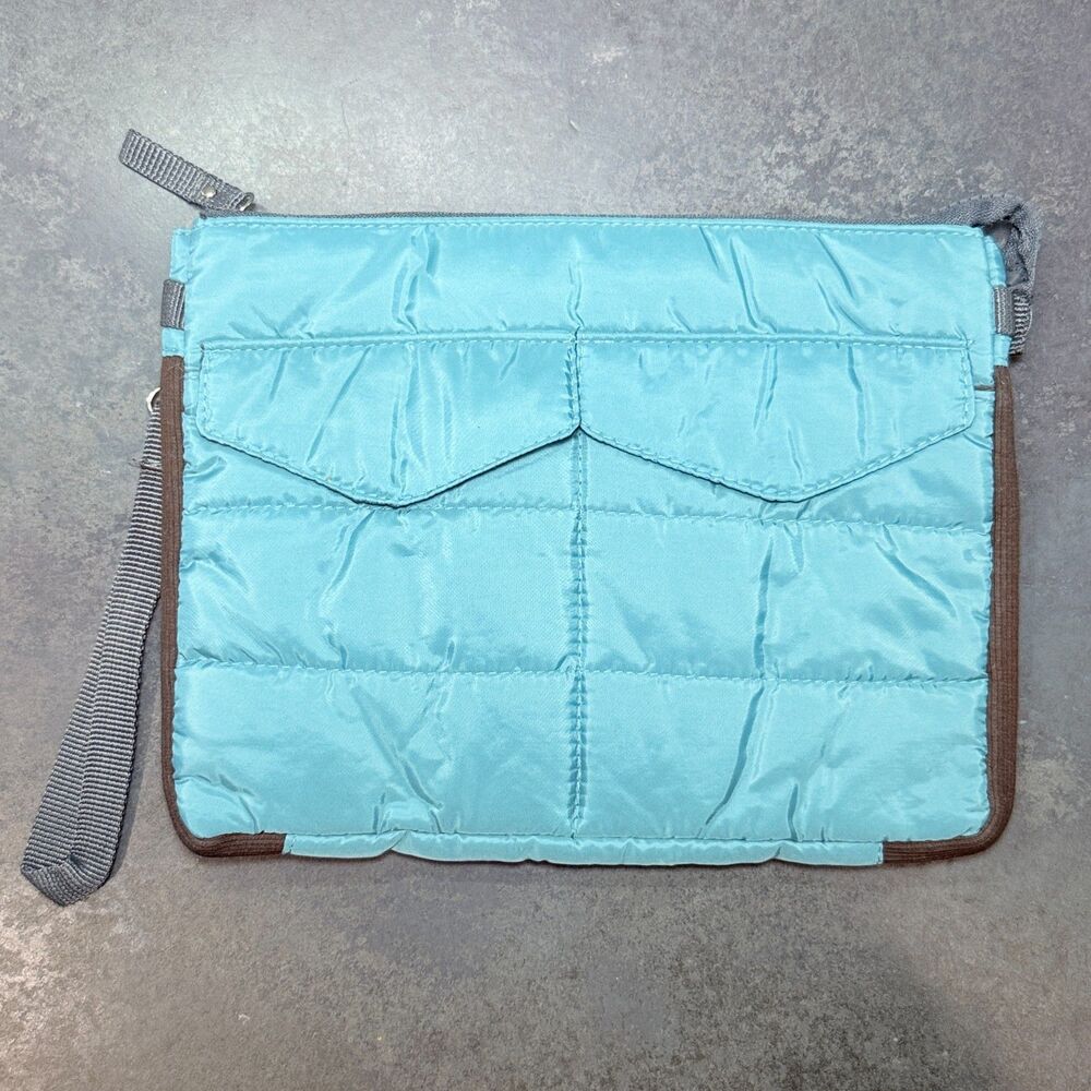 Dahlia 10-Inch Tablet Case | Aqua Blue Quilted iPad Wristlet Organizer | NWT